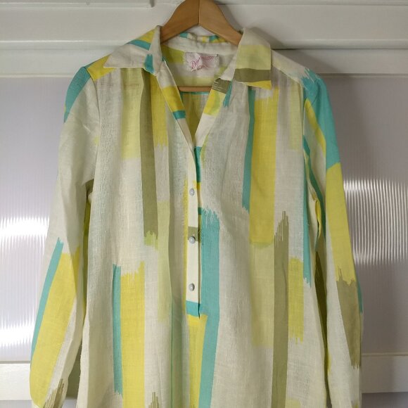 Dimonelli Striped Long Sleeve Collared Dress Size Vintage 12 Retro Yellow White - Picture 2 of 15